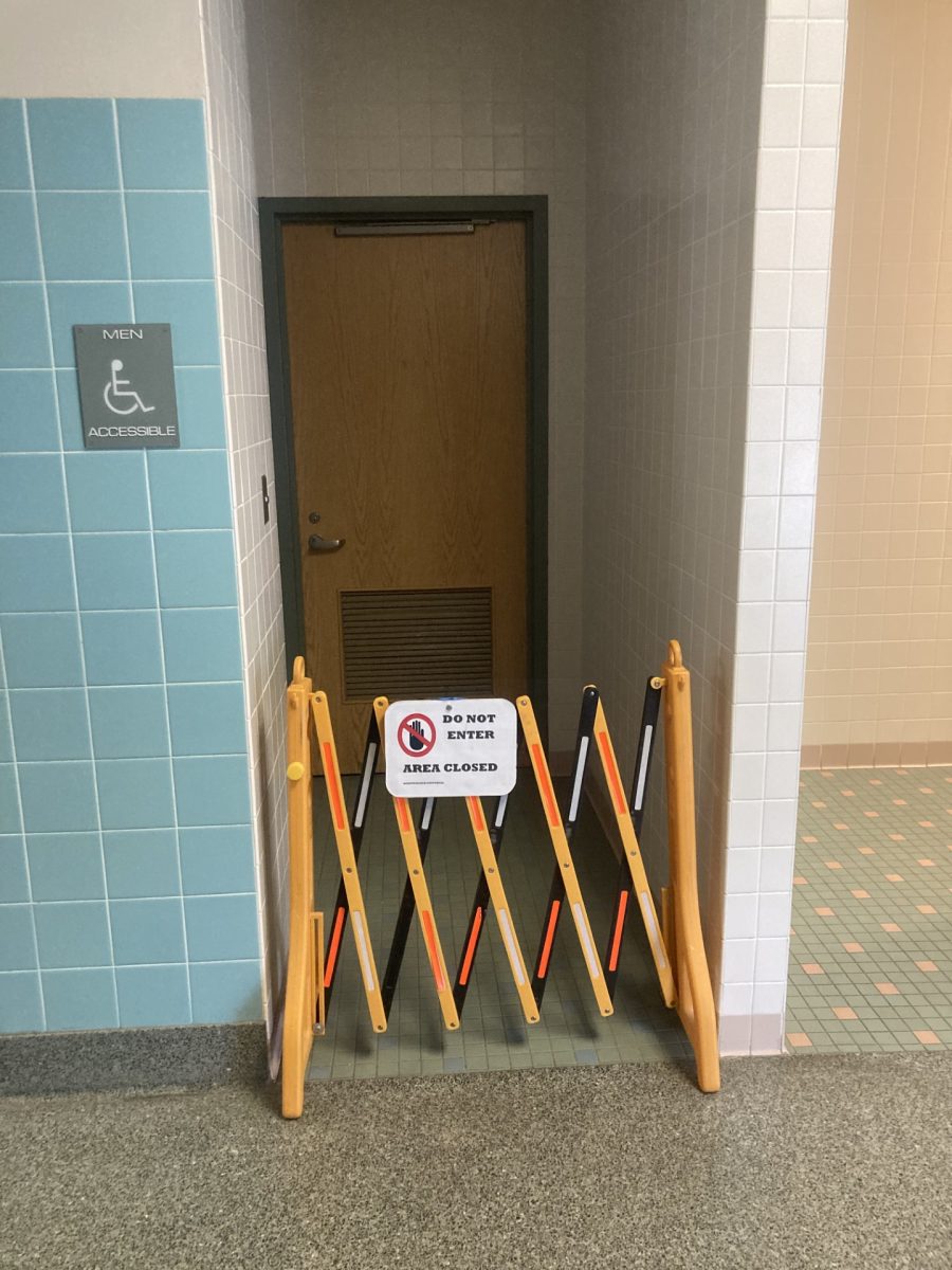 The boys bathrooms are closed with the exception of the one outside the cafeteria. 